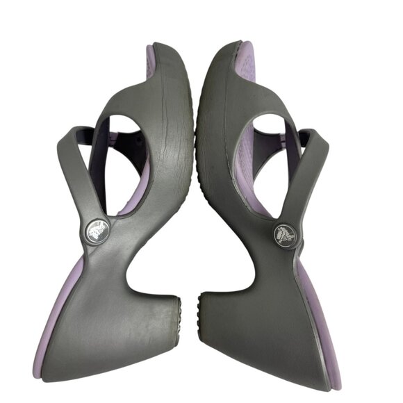 Crocs Cyprus Wedge Heel Shoe Womens 9 Gray Lavender Sandals Comfort Slip On - Picture 5 of 9